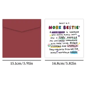 Funny Work Bestie birthday card with red envelope set, office humor greeting gift card