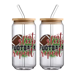 Détails de l'autocollant UV DTF thème football américain sur des verres canettes de 16oz