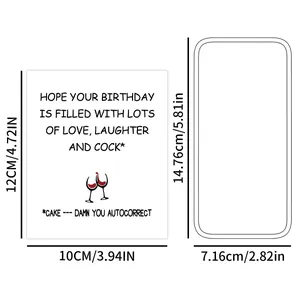 Detailed size chart for the humorous birthday card and matching white envelope