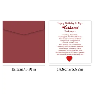 Grappige verjaardagskaart voor echtgenoot met bordeauxrode envelop en rood hartontwerp