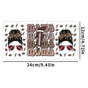 Detail van de mama UV DTF transfersticker voor 16oz glas met afmetingen van 24x12cm