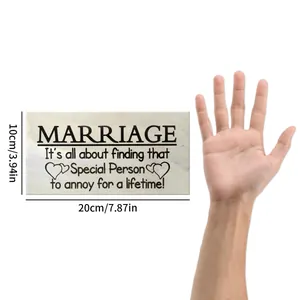 Detailed size view of the 20x10cm humorous wooden kitchen sign with marriage quote