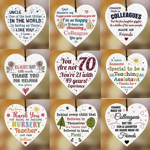 Heart Shaped Wooden Hanging Plaque Decorative Ornament With Inspirational Quotes For Uncle Teacher Friends Birthday Gifts