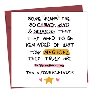 Mother's Day funny greeting card with quote, pink highlights and a red envelope set