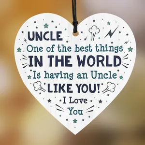 Heart-shaped wooden hanging plaque gift for uncle with navy blue floral typography
