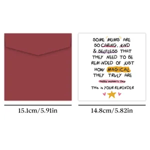 Detailed view of the 15.1cm square red envelope and the 14.8cm Mother's Day greeting card