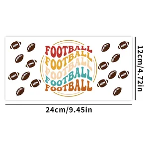 Detail van vintage voetbal UV DTF transfer sticker voor 16oz glazen maat 24x12cm