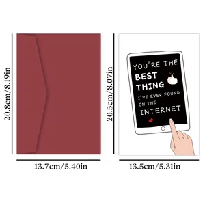 Funny internet-themed birthday card with burgundy envelope and tablet illustration