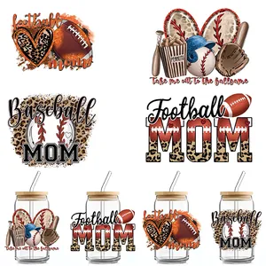 Autocollant de Transfert UV DTF pour Enveloppement de Verre Thème Sportif Baseball Football Mom Motif Léopard Décalcomanies Imperméables pour Décoration DIY Maison