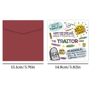 Funny farewell card featuring humorous TRAITOR text and dark red envelope set