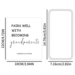 Detailed size guide showing measurements for adhesive wine bottle stickers in cm and inches