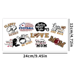 Detail van 24x12cm UV DTF-transfervel met 8 ontwerpen voor Amerikaans voetbalthema