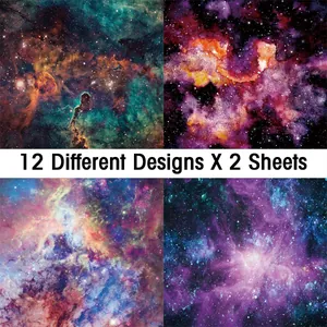 Set mit 24 Blatt Sternenhimmel-Dekorpapier und 12 Galaxien-Designs für DIY-Sammelalben