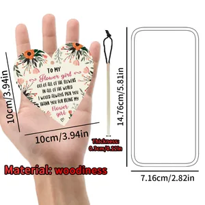 Handheld heart-shaped wooden sign for flower girls with floral prints and 10cm dimensions