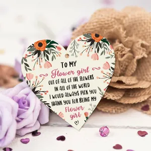 Floral heart-shaped wooden wedding sign with thank you poem for flower girls