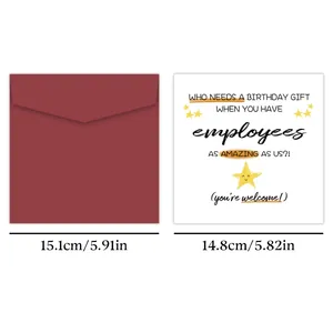 Funny birthday card and burgundy envelope set with exact size measurements and star details