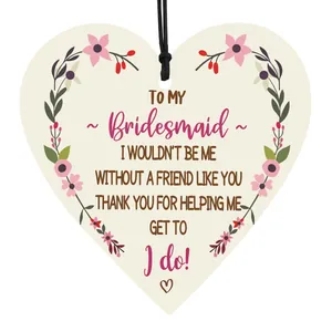 Floral wooden heart sign for bridesmaids, elegant wedding gift hanging decoration