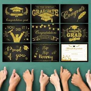 9-piece black and gold 2025 graduation advice cards set with celebratory glitter patterns