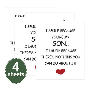 Detailed set of 4 creative white bottle stickers with English quotes and red heart motifs
