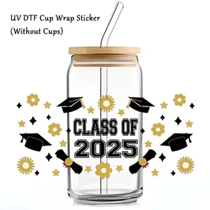 Class Of 2025 UV DTF Cup Wrap Sticker For 16oz Glass Senior Graduation Transfer Decal Commemorative Party Decoration Gift