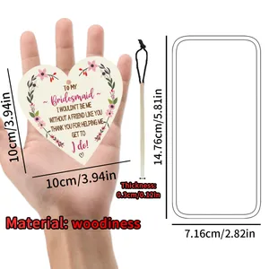 Detail of 10x10cm wooden heart plaque for bridesmaids with pink floral print