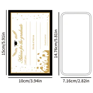Dimensions of the 2025 graduation advice cards with size labels for card and envelope