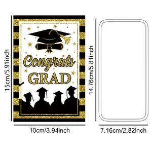 Etichette per bottiglie Congrats Grad nero e oro con dimensioni per festa di laurea