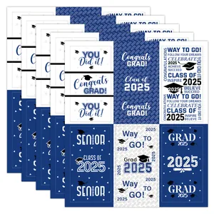 2025 Graduation stickers featuring navy blue graduation caps and medals for party candy