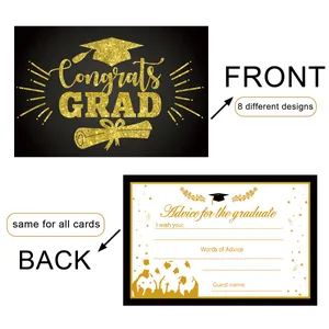 Front and back detail of 2025 graduation advice cards with gold glitter design