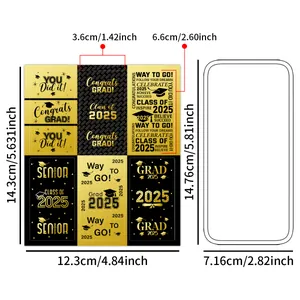 2025 Graduation candy stickers set with Congrats Grad and Class of 2025 motifs in black gold