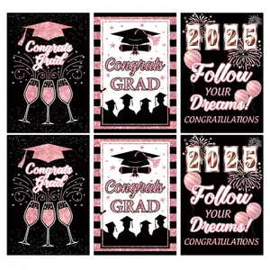 Etichette per Bottiglie di Vino di Laurea Classe 2025 Congrats Grad Decorazioni per Feste Oro Rosa Nero Adesivi Regalo