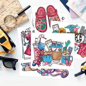 UV-DTF-Aufkleber mit Krankenschwester-Motiven, Stethoskop und medizinischen Illustrationen