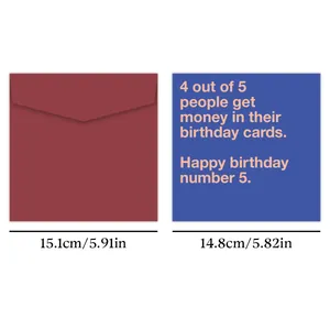 Detailed size specifications for humorous blue birthday card and red envelope set