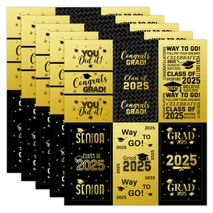 Set of 10 Class of 2025 graduation candy stickers in elegant black and gold design