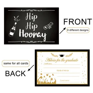 Front and back detail of 2025 graduation advice cards with elegant gold and black motifs