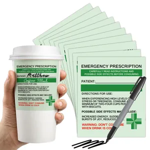 Divertidas pegatinas de prescripción para tazas de café de 500ml con rotulador negro