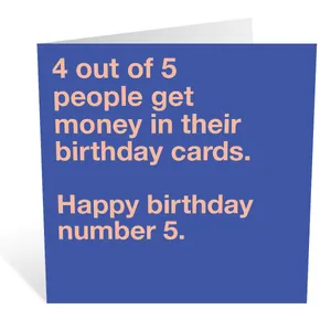 Funny square blue birthday card featuring humorous typography on matte cardstock