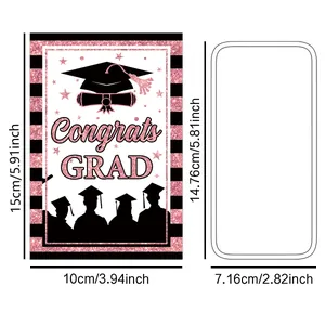 Tabella taglie per adesivi rosa Congrats Grad e cartellini decorativi per festa di laurea