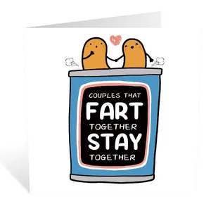 Funny couple card featuring two beans holding hands with 'Stay Together' quote and envelope