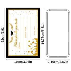 Detailed dimensions of 2025 graduation advice cards with black gold patterns and envelopes