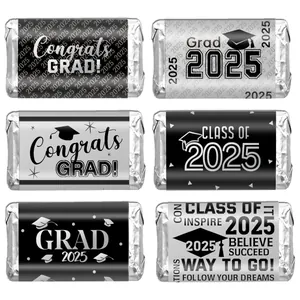 2025 Graduation candy stickers featuring black and silver Class of 2025 designs