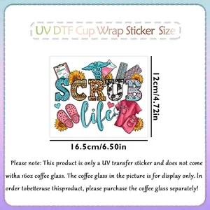 UV DTF Scrub Life Tassenaufkleber mit medizinischen Symbolen für 16oz Gläser