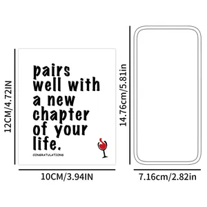 Size comparison of creative wine bottle labels with congratulations message and wine glass icon