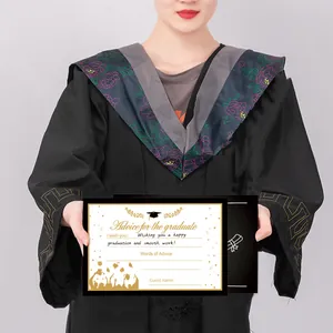 Detail of 2025 graduation advice cards with gold foil border and elegant typography