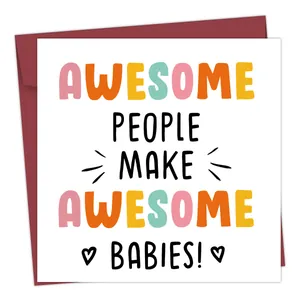 Square greeting card with 'AWESOME PEOPLE MAKE AWESOME BABIES' text and red envelope