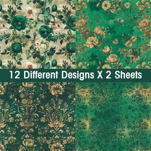 Vintage floral scrapbooking paper set with 12 retro designs for DIY album card making
