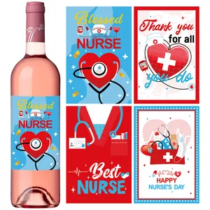 Nurse Theme Wine Bottle Stickers For Graduation Party Decor Waterproof Medical Elements Stethoscope Heart Design Labels