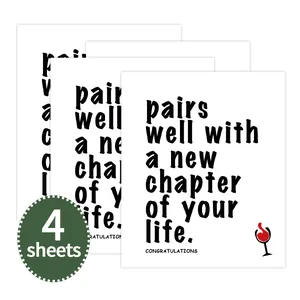 Set of 4 stickers featuring Congratulations text and wine glass icon for bottle labels