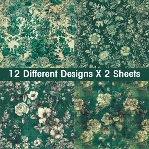 24 sheets of vintage floral scrapbook paper with 12 unique artistic pattern designs