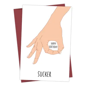 Grappige verjaardagskaart met envelop, minimalistische lijntekening en humoristische tekst